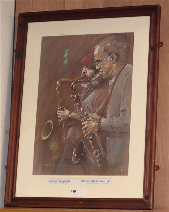 David Newbould, pastel, Donald and Arthur, Marsden Jazz Festival 1995, 62 x 43cm